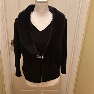Elegant Black Faux Fur Collar Jacket